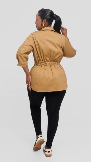 Safari by Vivo Peplum Jacket in Cotton - Khaki Tan