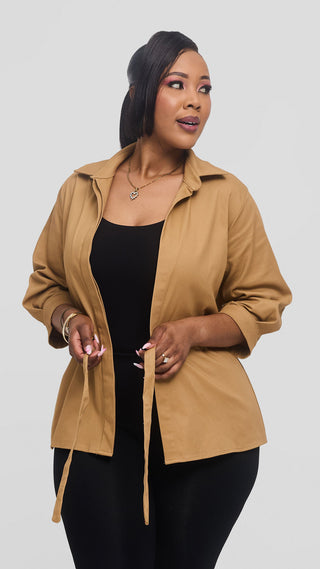 Safari by Vivo Peplum Jacket in Cotton - Khaki Tan