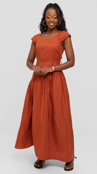 Safari by Vivo Drop Waist Maxi Dress in Cotton - Rust