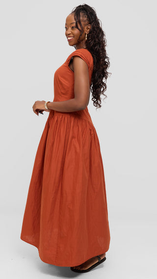 Safari by Vivo Drop Waist Maxi Dress in Cotton - Rust
