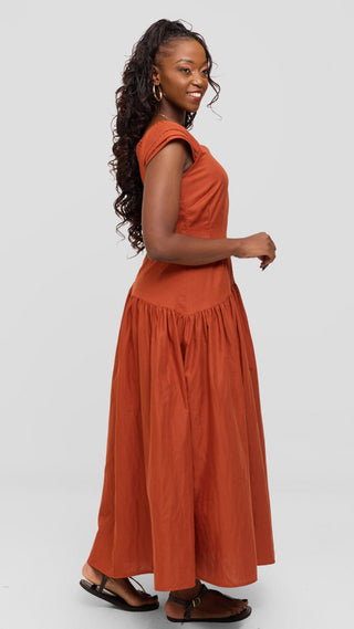 Safari by Vivo Drop Waist Maxi Dress in Cotton - Rust
