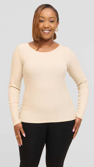 Safari by Vivo Long Sleeve T-Shirt in Jersey Rib - Beige