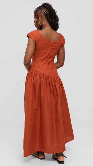 Safari by Vivo Drop Waist Maxi Dress in Cotton - Rust