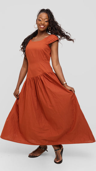 Safari by Vivo Drop Waist Maxi Dress in Cotton - Rust