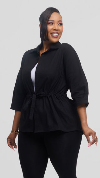 Safari by Vivo Peplum Jacket in Cotton - Black