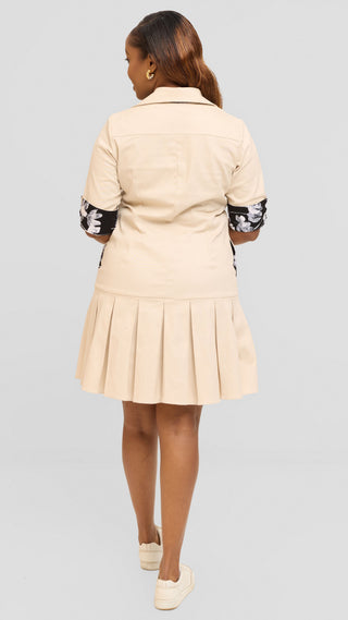 Safari by Vivo Pleated Dress in Cotton - Beige