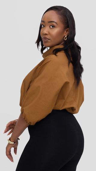 Safari by Vivo Njano Drawstring Top in Cotton - Dark Tan