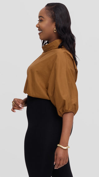 Safari by Vivo Njano Drawstring Top in Cotton - Dark Tan