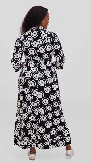 Safari by Vivo Zehra 3/4 Sleeve Kitenge Maxi Dress - Black / White Ana Print