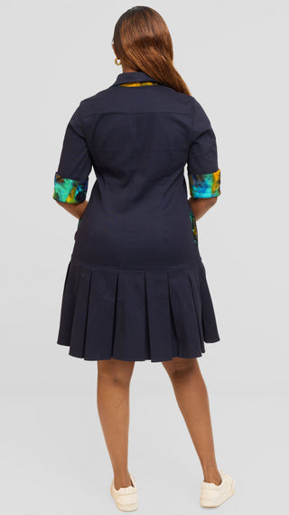 Safari by Vivo Pleated Dress in Cotton - Navy