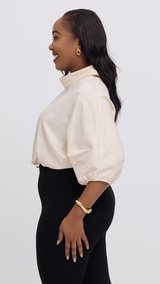 Safari by Vivo Njano Drawstring Top in Cotton - Off White