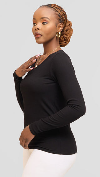 Safari by Vivo Long Sleeve T-Shirt in Jersey Rib - Black