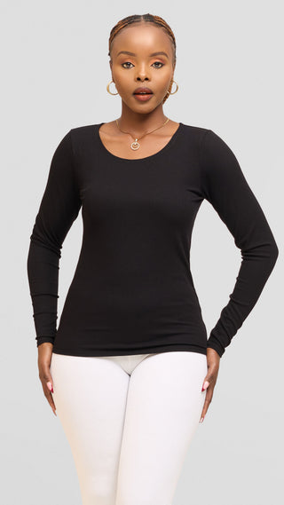 Safari by Vivo Long Sleeve T-Shirt in Jersey Rib - Black