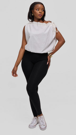 Safari by Vivo Drawstring Neck Top in Linen Blend - White
