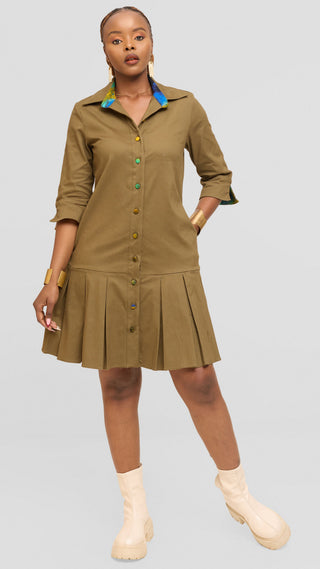 Safari by Vivo Pleated Dress in Cotton - Hunters