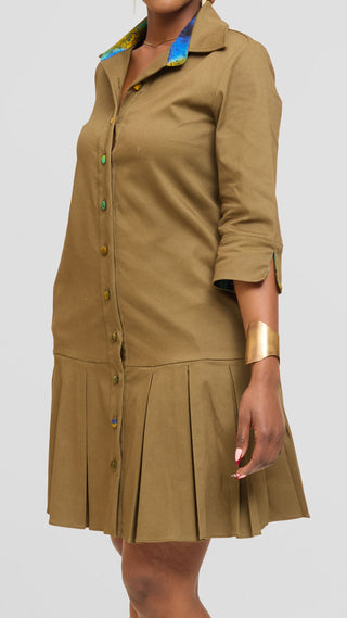 Safari by Vivo Pleated Dress in Cotton - Hunters