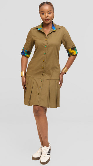 Safari by Vivo Pleated Dress in Cotton - Hunters