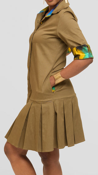 Safari by Vivo Pleated Dress in Cotton - Hunters