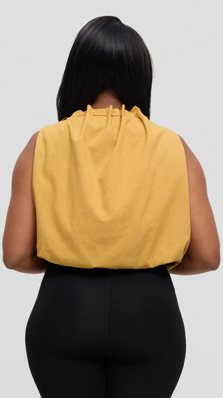 Safari by Vivo Drawstring Neck Top in Linen Blend - Mustard