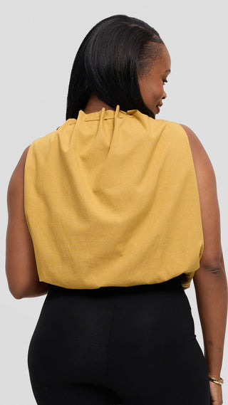 Safari by Vivo Drawstring Neck Top in Linen Blend - Mustard