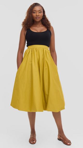 Safari Solana Bubble Midi Skirt in Cotton - Olive