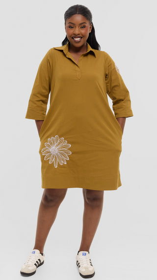 Safari by Vivo Mansi Wide Hem Embroidered Tent Dress - Olive Green