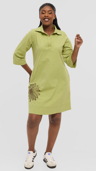 Safari by Vivo Mansi Wide Hem Embroidered Tent Dress - Light Green