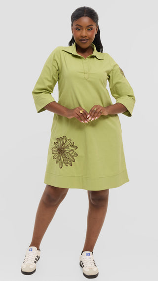 Safari by Vivo Mansi Wide Hem Embroidered Tent Dress - Light Green