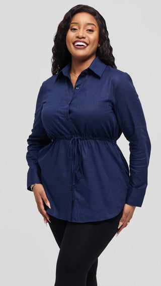 Safari by Vivo Savannah Drawstring Shacket in Linen - Navy