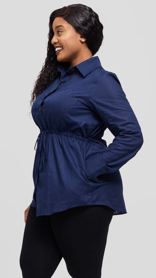 Safari by Vivo Savannah Drawstring Shacket in Linen - Navy