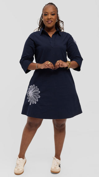 Safari by Vivo Mansi Wide Hem Embroidered Tent Dress - Navy Blue