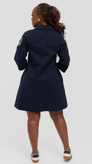 Safari by Vivo Mansi Wide Hem Embroidered Tent Dress - Navy Blue