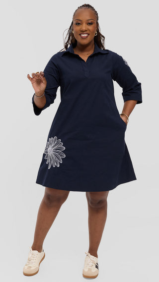 Safari by Vivo Mansi Wide Hem Embroidered Tent Dress - Navy Blue