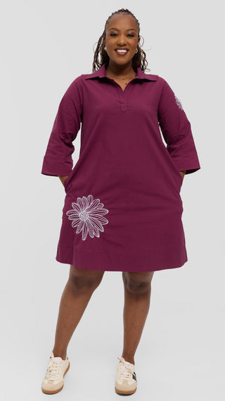 Safari by Vivo Mansi Wide Hem Embroidered Tent Dress - Mulberry