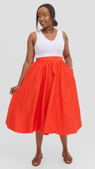 Safari Solana Bubble Midi Skirt in Cotton - Orange