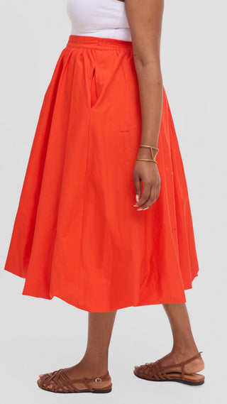 Safari Solana Bubble Midi Skirt in Cotton - Orange