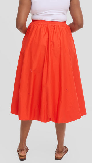 Safari Solana Bubble Midi Skirt in Cotton - Orange