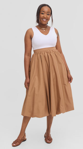 Safari Solana Bubble Midi Skirt in Cotton - Tan