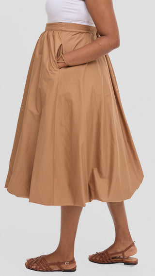 Safari Solana Bubble Midi Skirt in Cotton - Tan