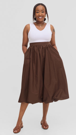 Safari Solana Bubble Midi Skirt in Cotton - Chocolate