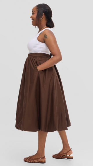 Safari Solana Bubble Midi Skirt in Cotton - Chocolate