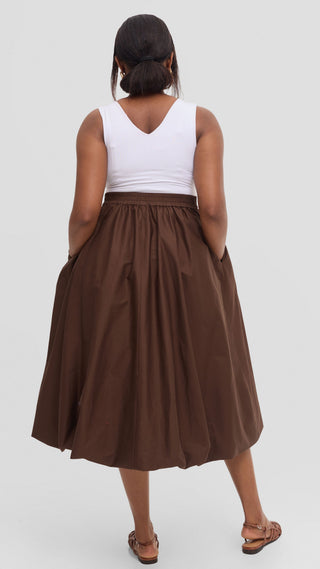 Safari Solana Bubble Midi Skirt in Cotton - Chocolate