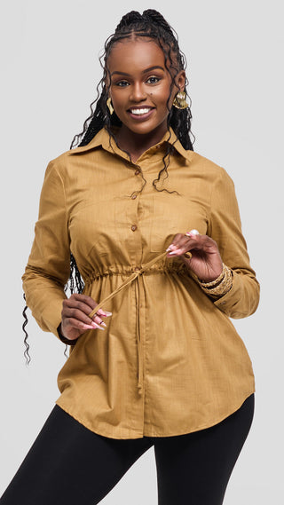 Safari by Vivo Savannah Drawstring Shacket in Linen - Tan