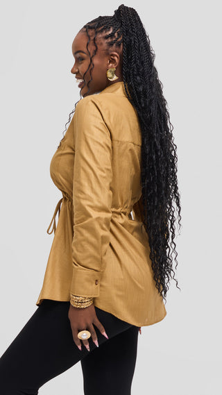 Safari by Vivo Savannah Drawstring Shacket in Linen - Tan
