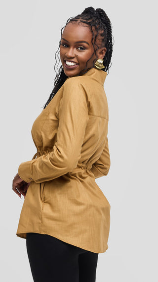 Safari by Vivo Savannah Drawstring Shacket in Linen - Tan