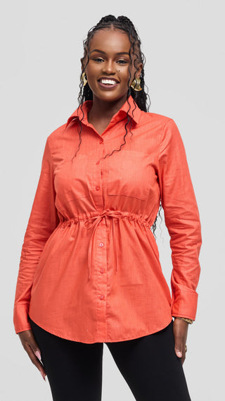 Safari by Vivo Savannah Drawstring Shacket in Linen - Coral