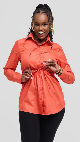Safari by Vivo Savannah Drawstring Shacket in Linen - Coral