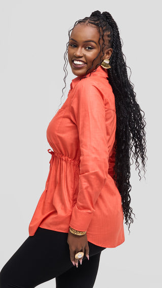 Safari by Vivo Savannah Drawstring Shacket in Linen - Coral