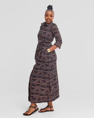 Safari by Vivo Zehra 3/4 Sleeve Maxi Dress in Kitenge - Benta Print