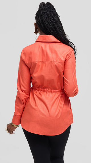 Safari by Vivo Savannah Drawstring Shacket in Linen - Coral